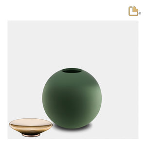 K1071   Crescent Sphere Keepsake Urn Sage Green & Bru Gold