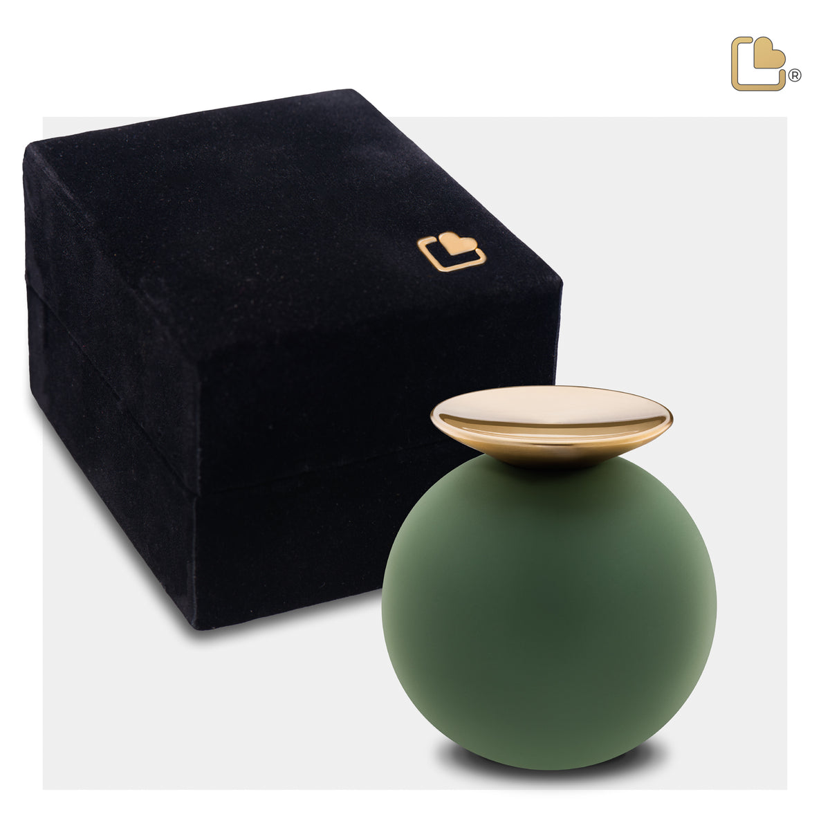 K1071   Crescent Sphere Keepsake Urn Sage Green & Bru Gold