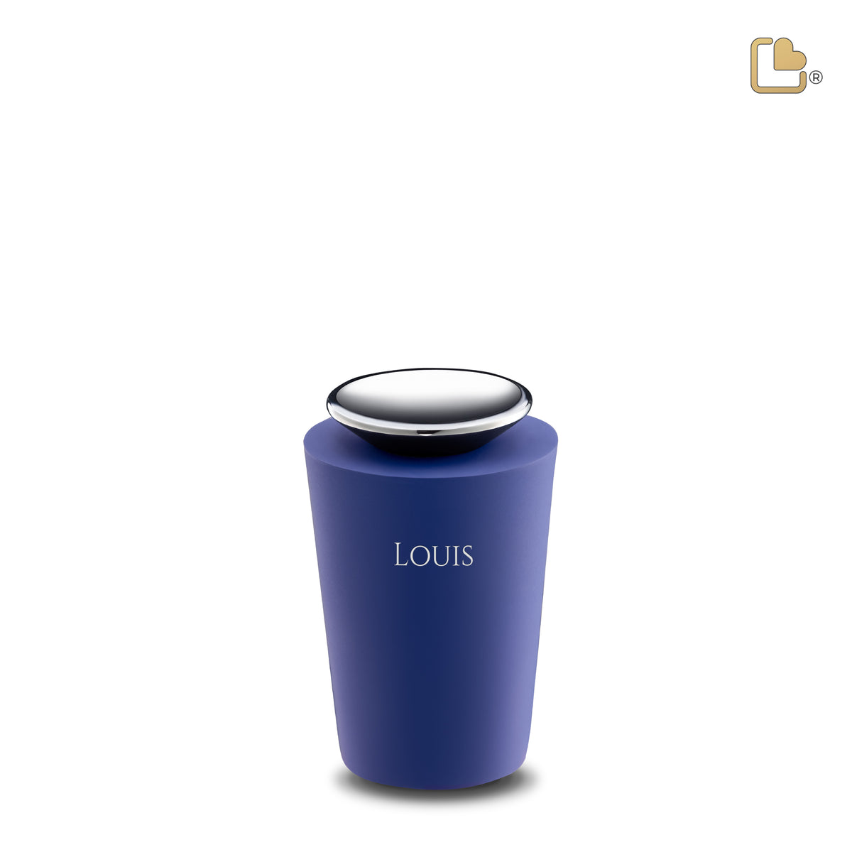 K1072   Crescent Tall Keepsake Urn Navy &amp; Pol Silver