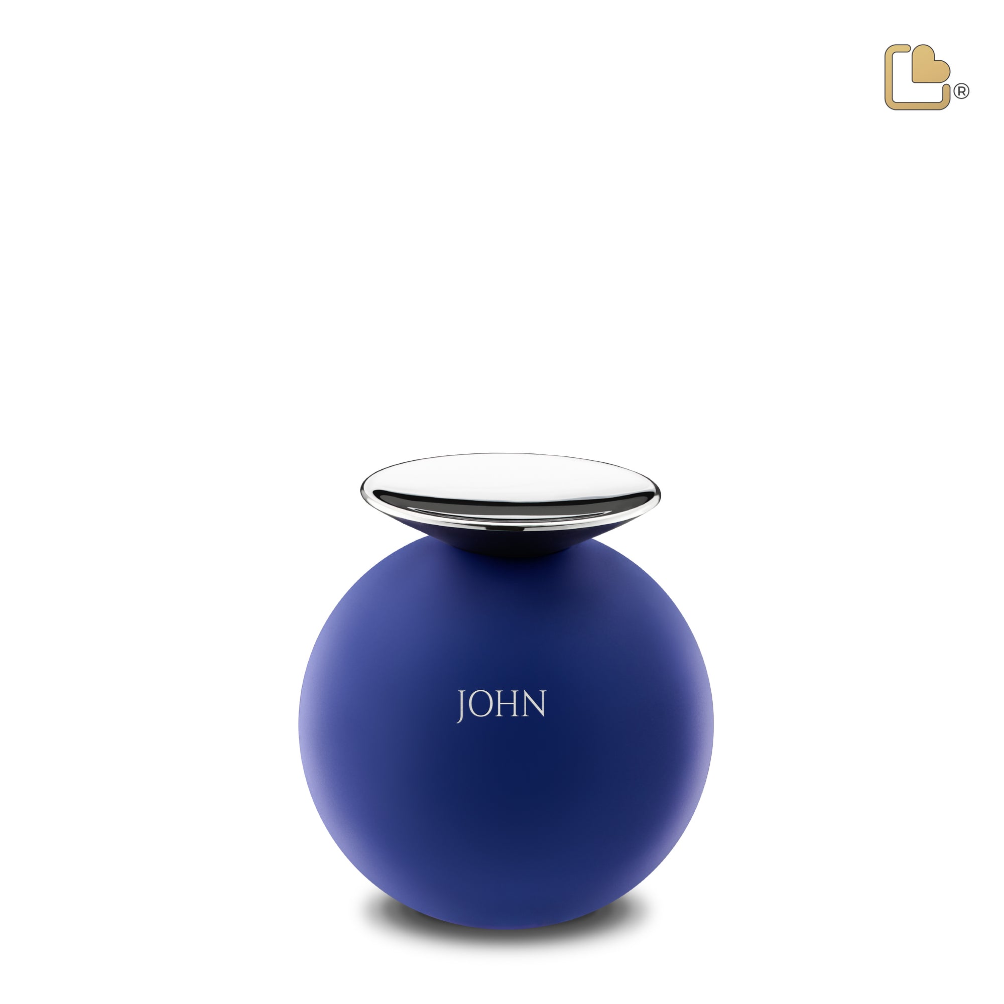 K1073   Crescent Sphere Keepsake Urn Navy & Pol Silver