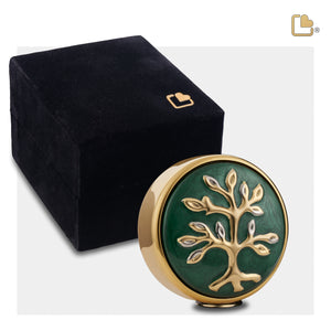 K1100   Tree of Love Keepsake Urn Pearl Green & Pol Gold