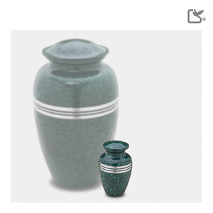 K213   Classic Keepsake Urn Speckled Emerald & Bru Pewter