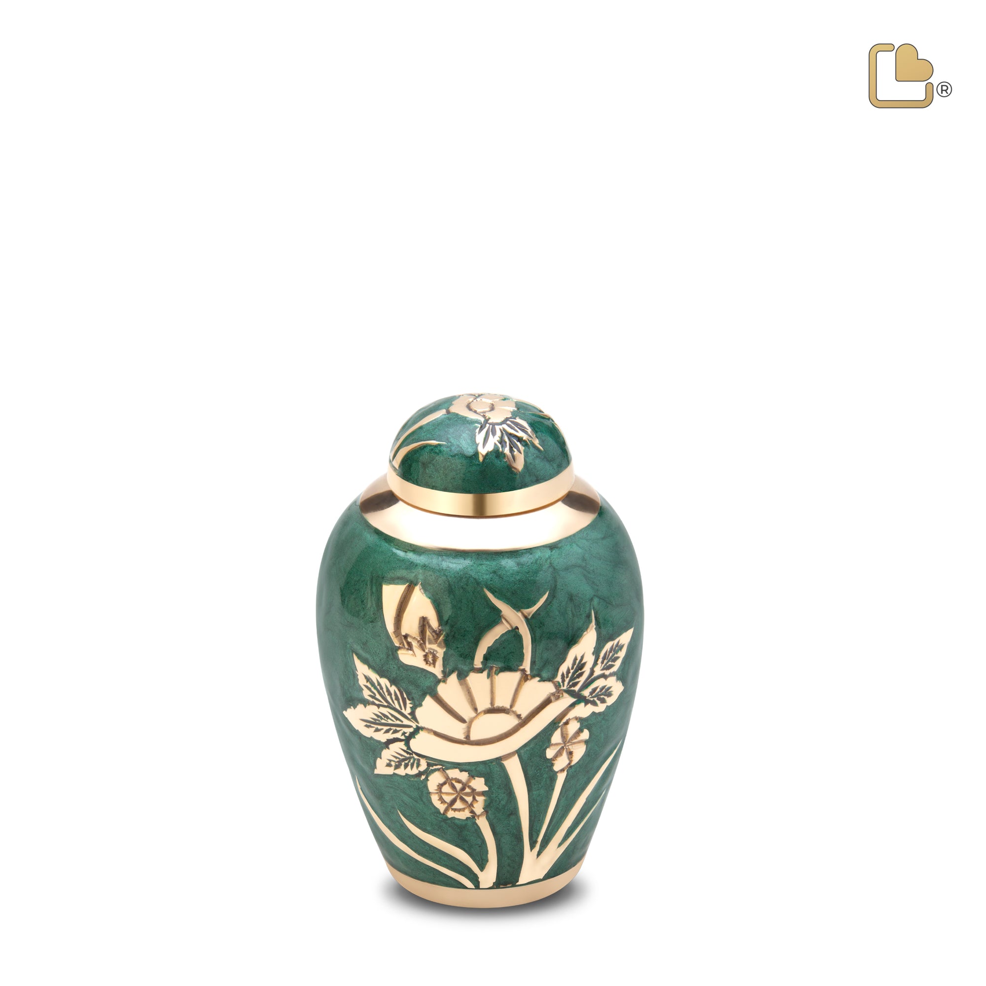 K221   Rose Keepsake Urn Green & Pol Gold