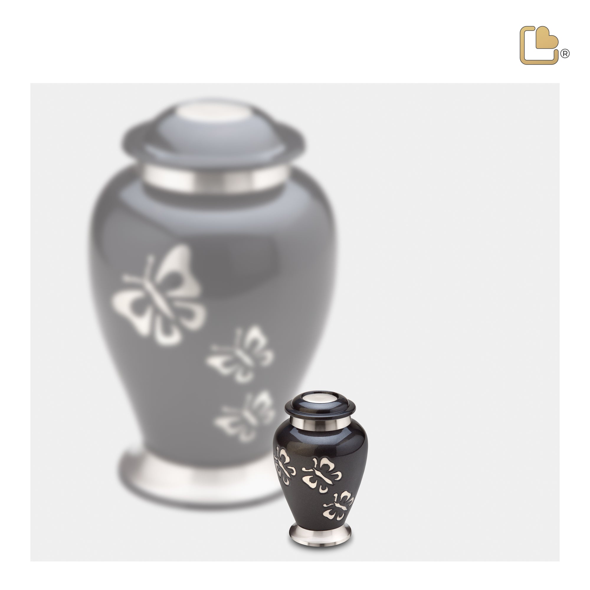 K240   Classic Butterfly Tribute Keepsake Urn Midnight & Bru Pewter