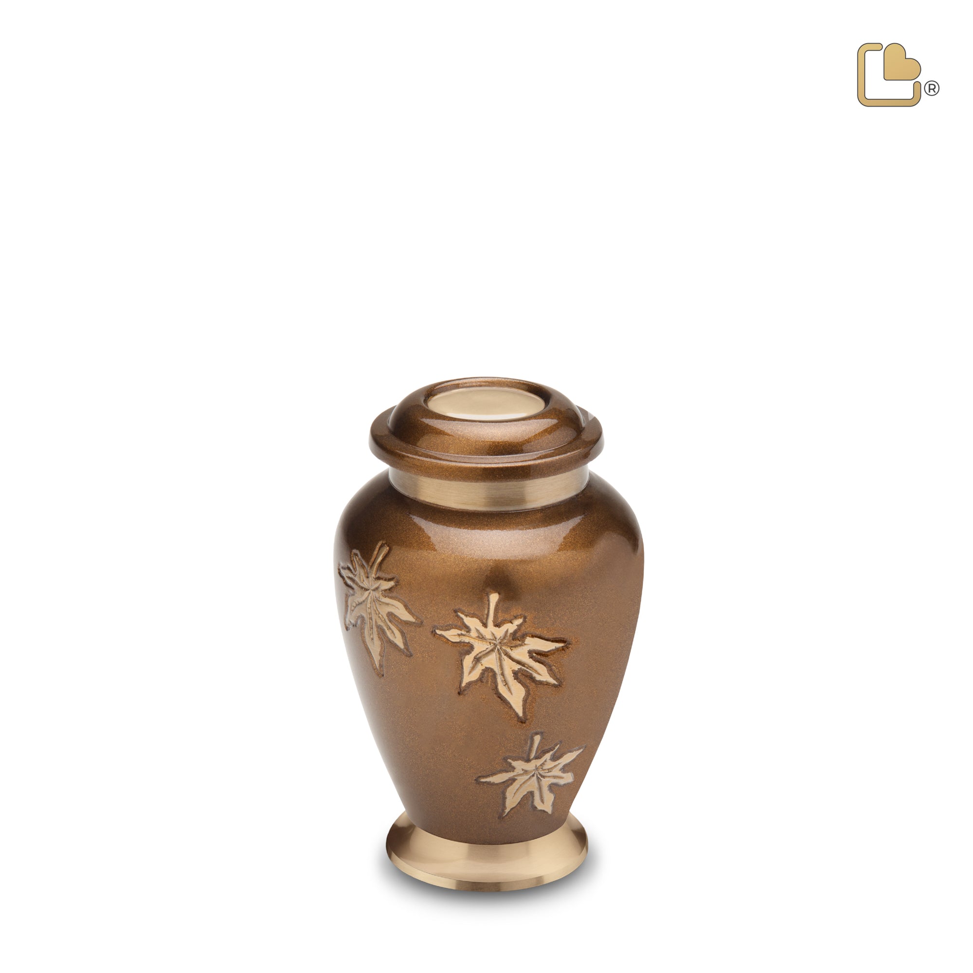 K241   Classic Falling Leaves Keepsake Urn Bronze & Bru Gold