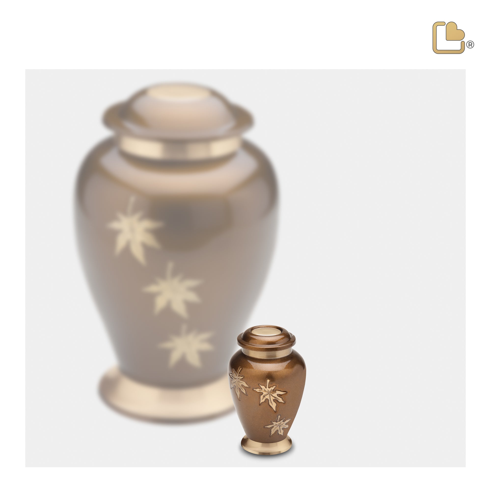 K241   Classic Falling Leaves Keepsake Urn Bronze & Bru Gold