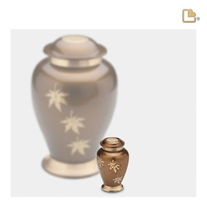 K241   Classic Falling Leaves Keepsake Urn Bronze & Bru Gold