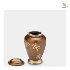 K241   Classic Falling Leaves Keepsake Urn Bronze & Bru Gold