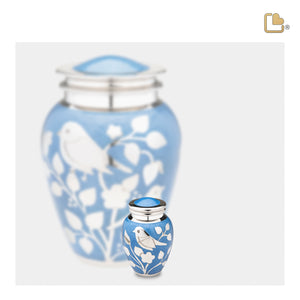 K280   BlessingBirds Keepsake Urn Pearl Blue & Pol Silver