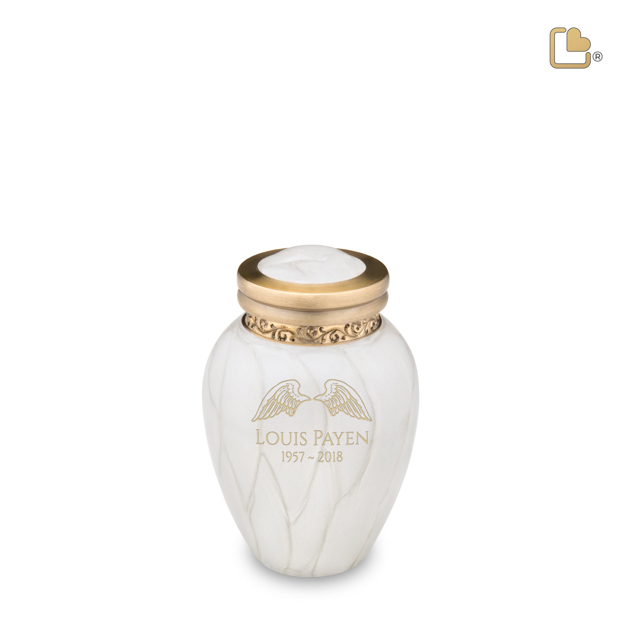 K290   Blessing Keepsake Urn Pearl White & Bru Gold