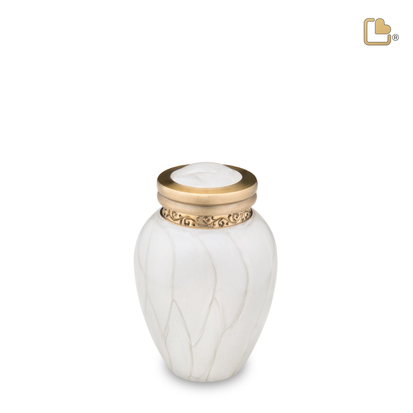 K290   Blessing Keepsake Urn Pearl White & Bru Gold
