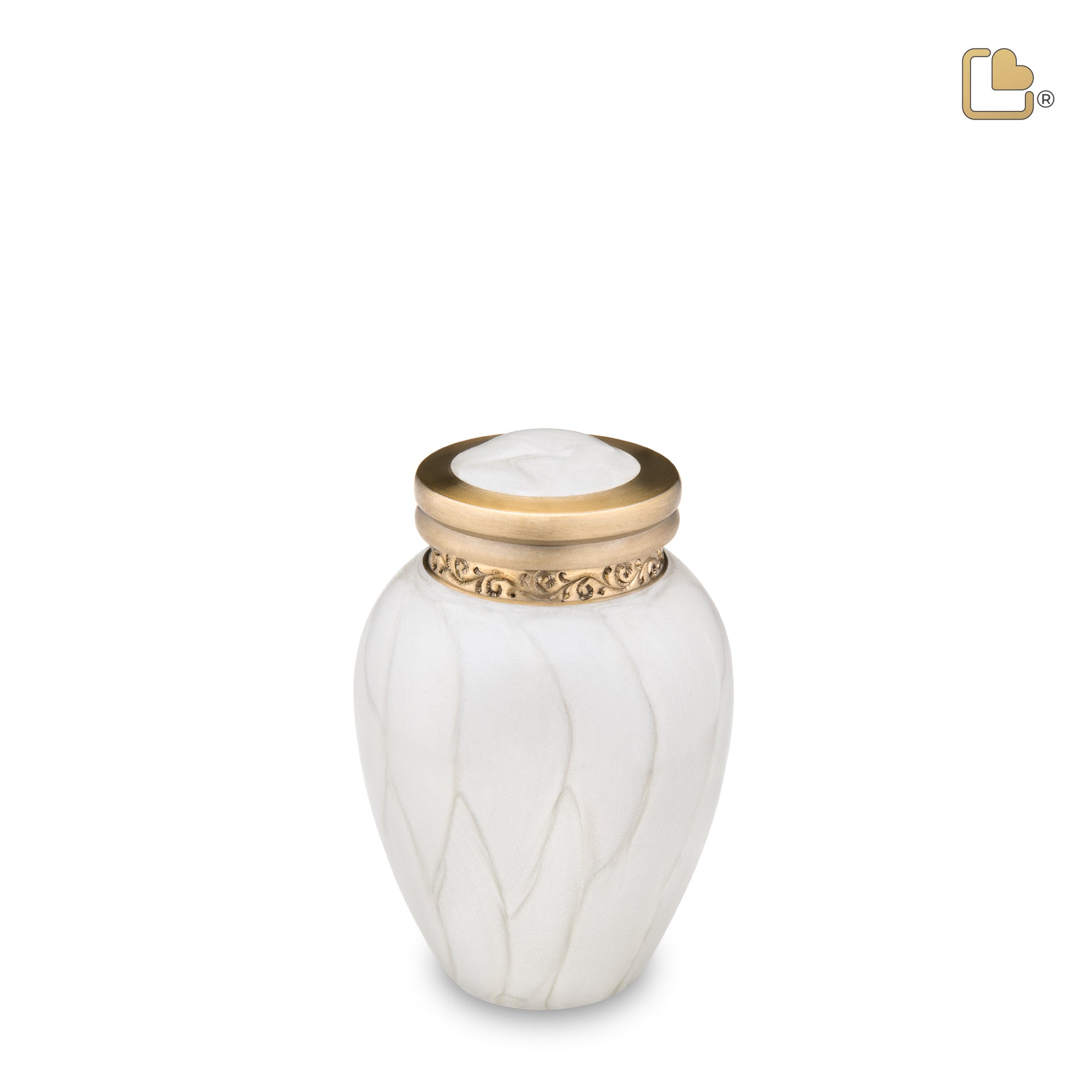 K290   Blessing Keepsake Urn Pearl White & Bru Gold