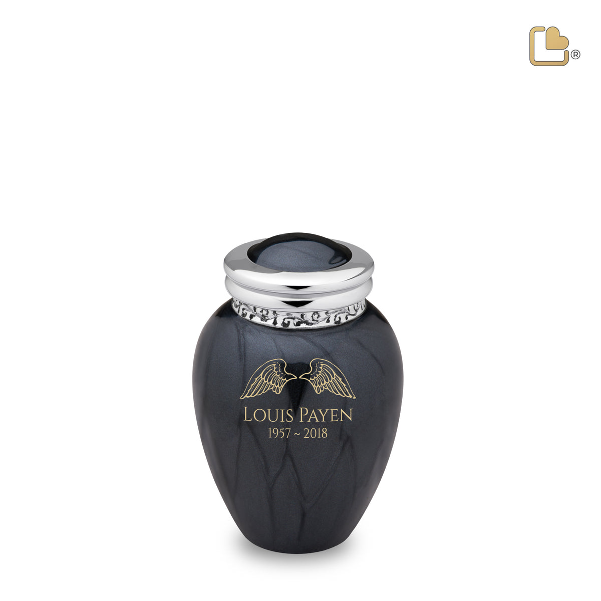 K292   Blessing Keepsake Urn Pearl Midnight &amp; Pol Silver