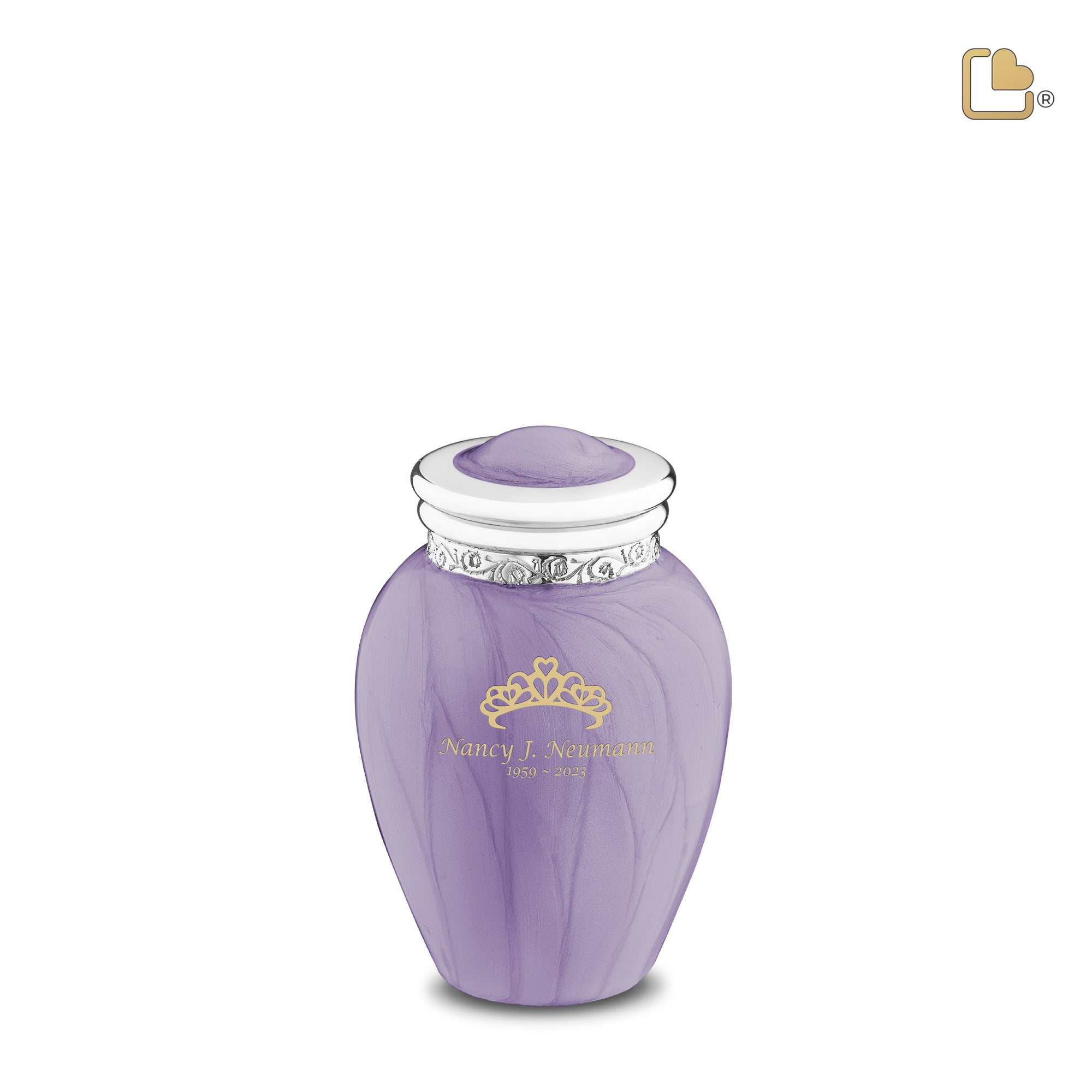 K298   Blessing Keepsake Urn Pearl Lavender & Pol Silver