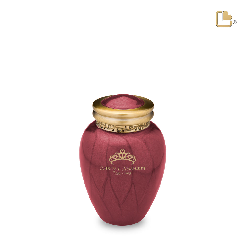 u r n❁ M299 Blessing Medium Urn Pearl Crimson & Bru Gold - LoveUrns®US