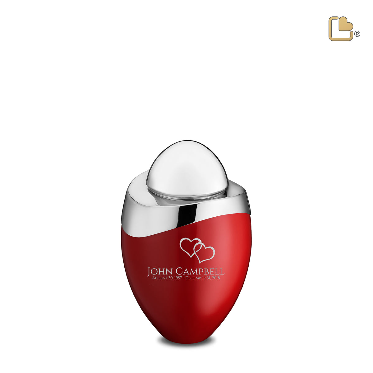 K363   Amore Keepsake Urn Red &amp; Pol Silver