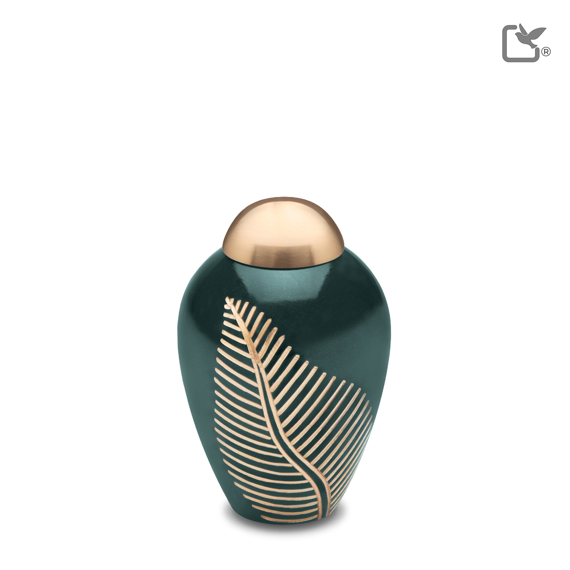 K540   Elegant Leaf Keepsake Urn Green & Bru Gold