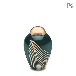 K540   Elegant Leaf Keepsake Urn Green & Bru Gold