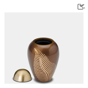 K541   Elegant Leaf Keepsake Urn Bronze & Bru Gold