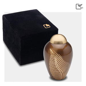 K541   Elegant Leaf Keepsake Urn Bronze & Bru Gold