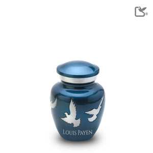 K572   Divine Flying Doves Keepsake Urn Blue & Bru Pewter