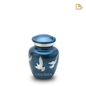 K572   Divine Flying Doves Keepsake Urn Blue & Bru Pewter