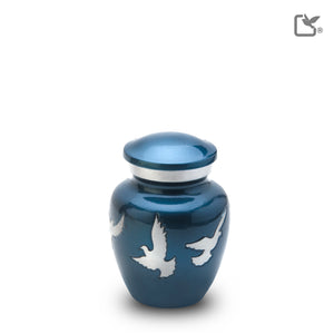 K572   Divine Flying Doves Keepsake Urn Blue & Bru Pewter