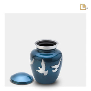 K572   Divine Flying Doves Keepsake Urn Blue & Bru Pewter