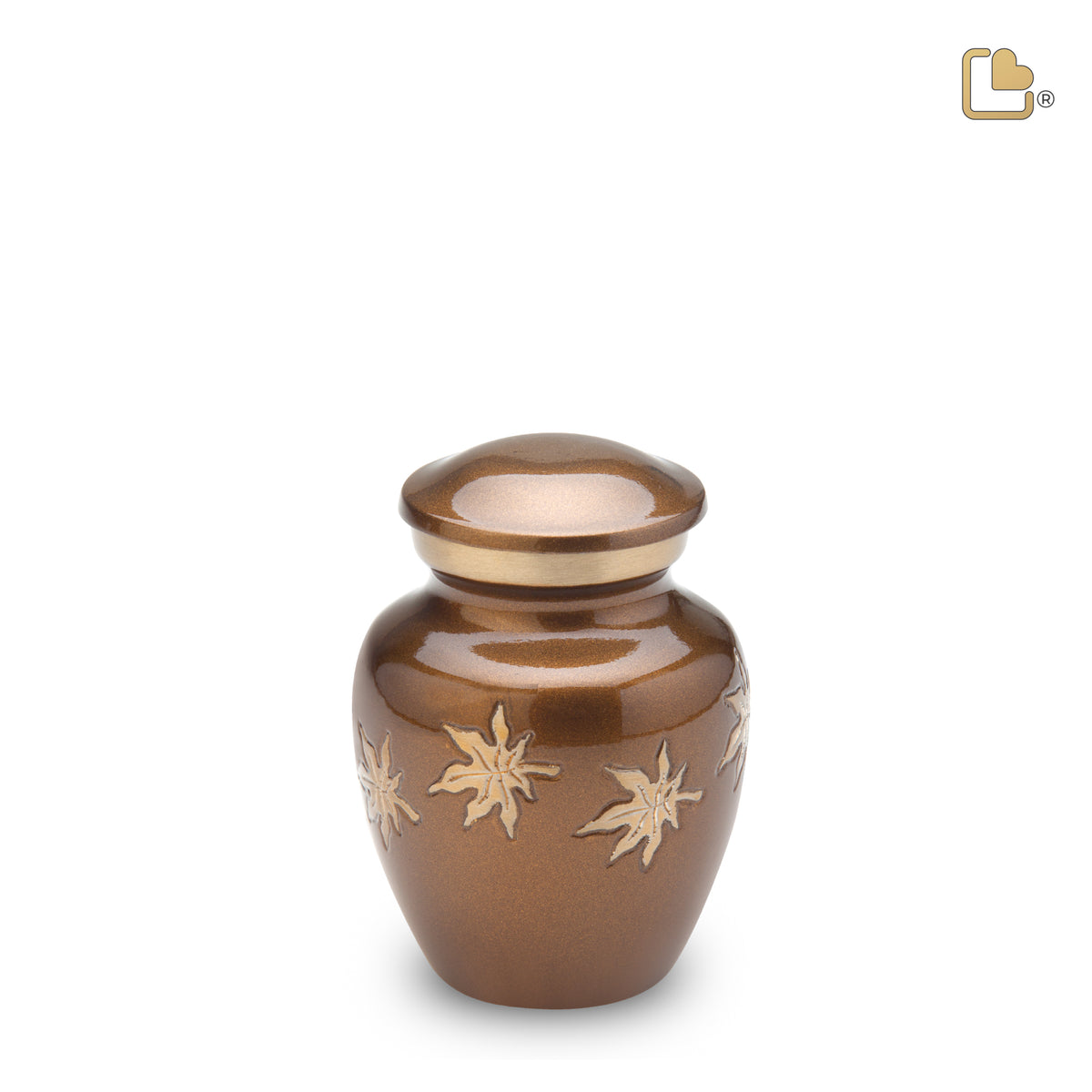 K573   Divine Autumn Leaves Keepsake Urn Bronze & Bru Gold