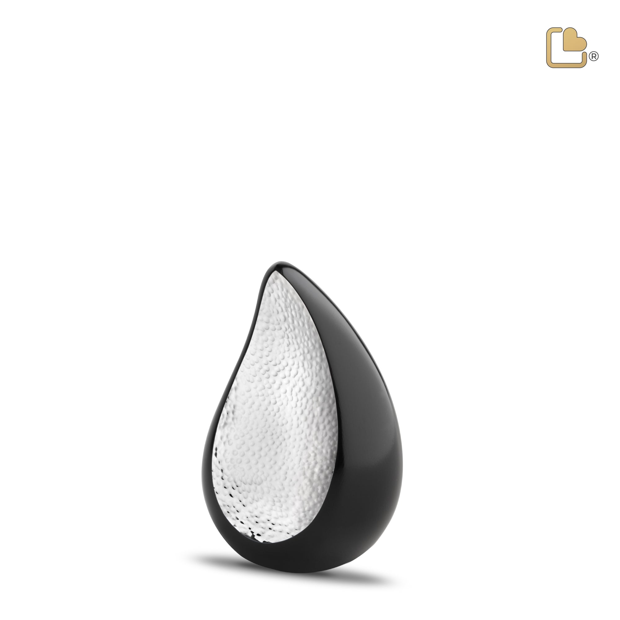 K582   TearDrop Keepsake Urn Black & Hmd Silver