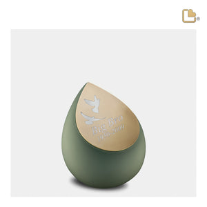 K585   Drop Keepsake Urn Sage Green & Bru Gold