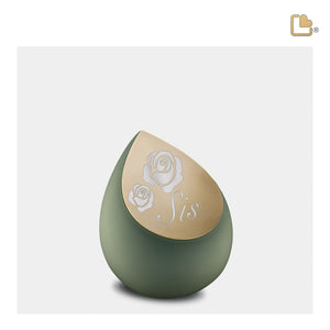 K585   Drop Keepsake Urn Sage Green & Bru Gold