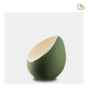 K585   Drop Keepsake Urn Sage Green & Bru Gold