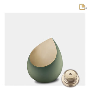 K585   Drop Keepsake Urn Sage Green & Bru Gold