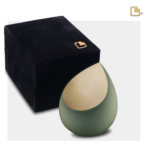 K585   Drop Keepsake Urn Sage Green & Bru Gold