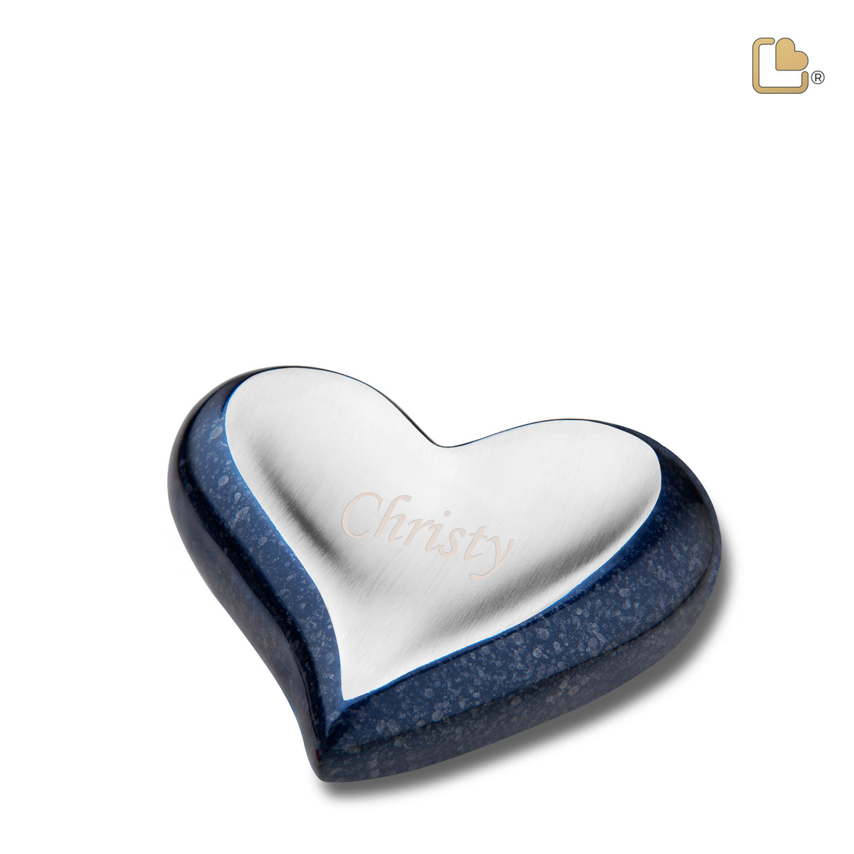 K614   Heart Keepsake Urn Speckled Indigo &amp; Bru Pewter