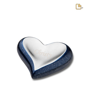 K614   Heart Keepsake Urn Speckled Indigo & Bru Pewter