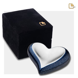 K614   Heart Keepsake Urn Speckled Indigo & Bru Pewter