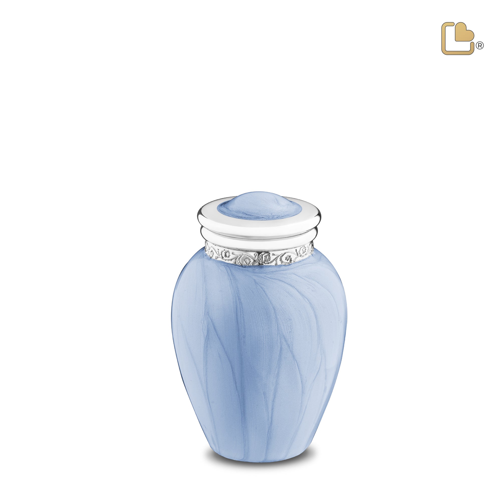 K668   Blessing Keepsake Urn Pearl Blue & Pol Silver