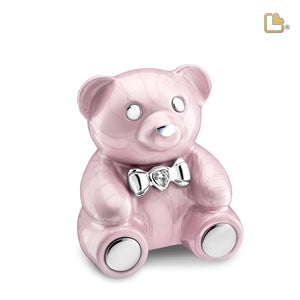 M1010   CuddleBear Child Urn Pearl Pink & Pol Silver w/Crystal