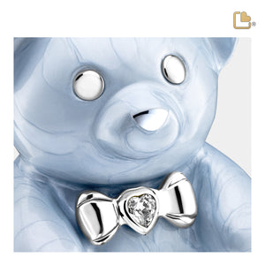 M1011   CuddleBear Child Urn Pearl Blue & Pol Silver w/Crystal