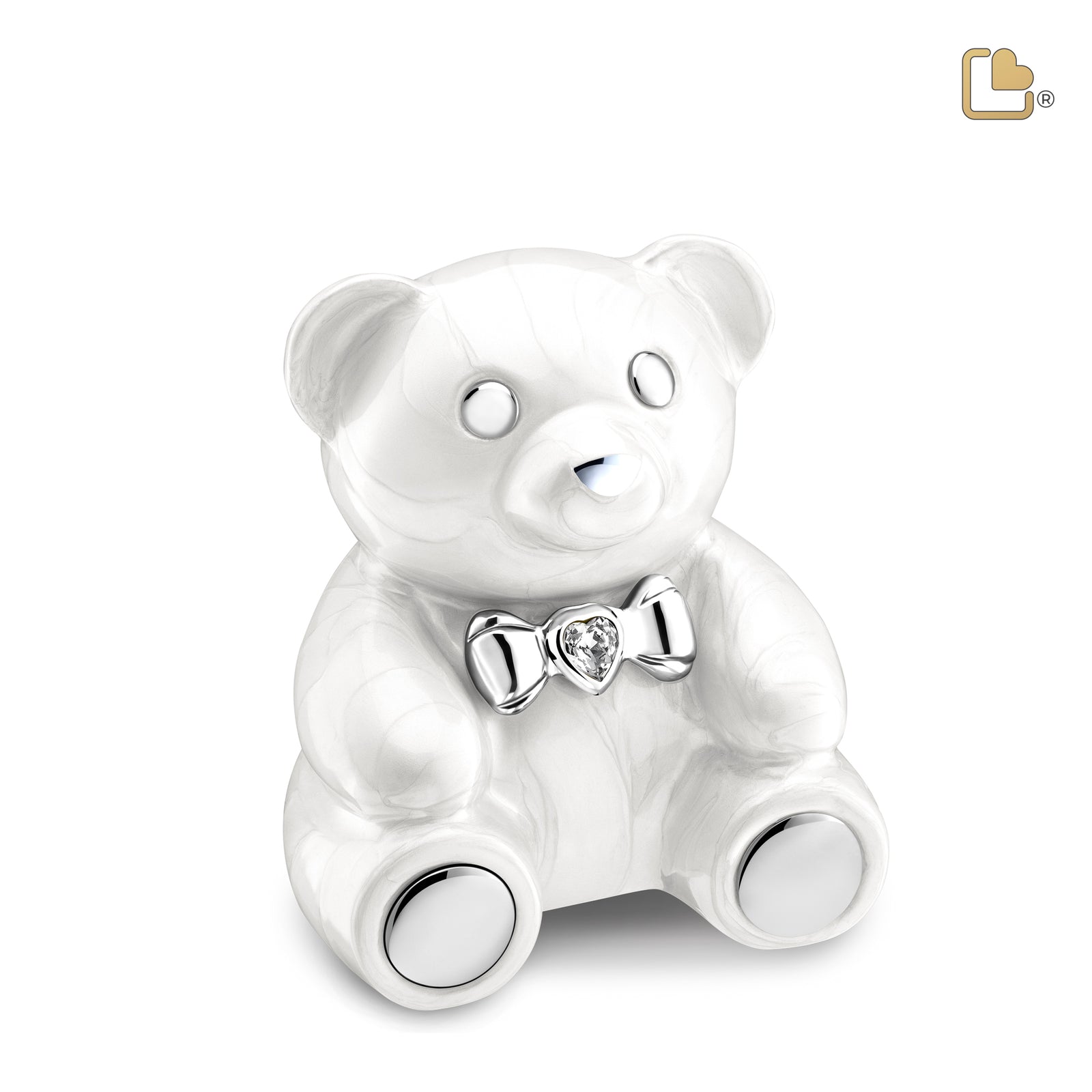 M1012   CuddleBear Child Urn Pearl White & Pol Silver w/Crystal