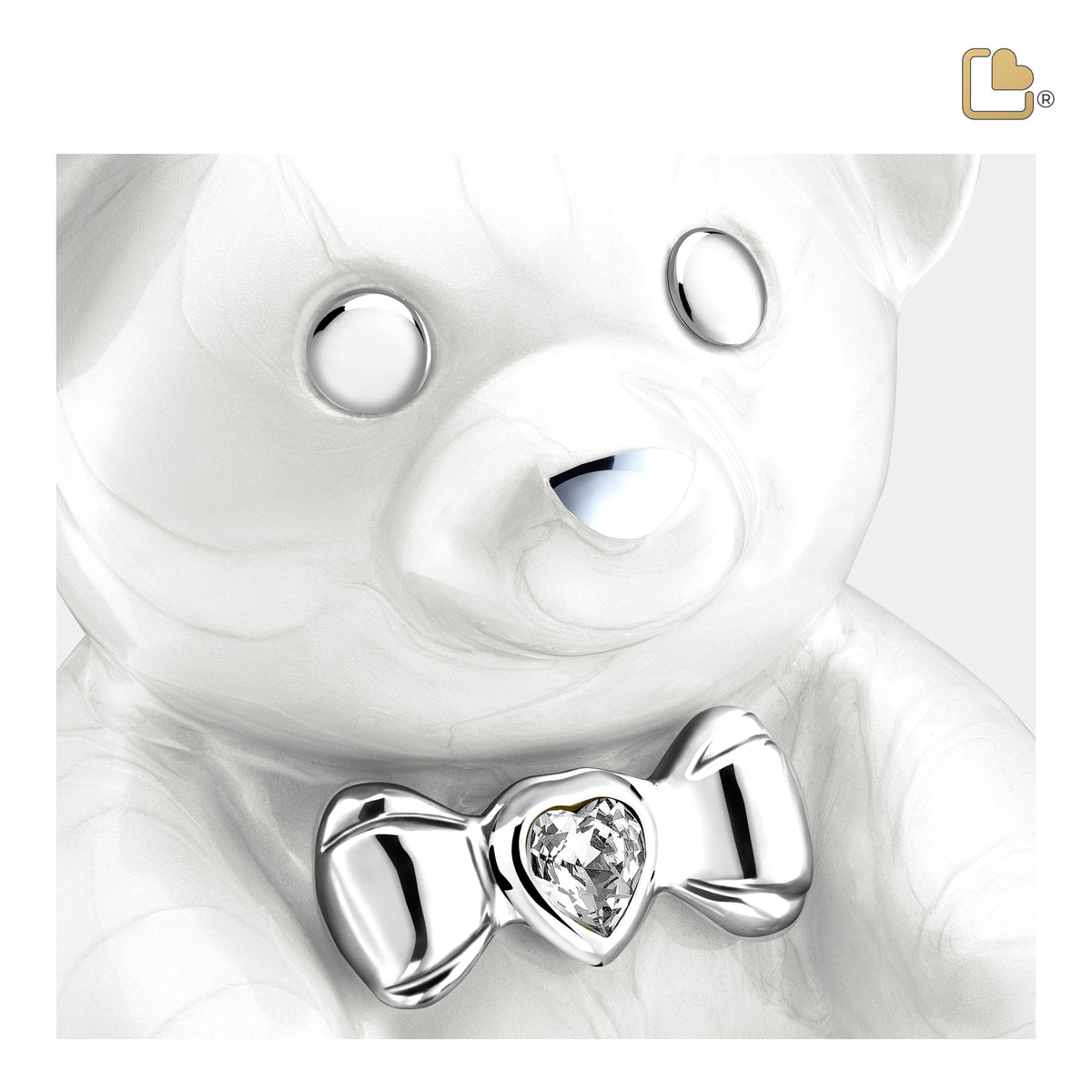 M1012   CuddleBear Child Urn Pearl White & Pol Silver w/Crystal