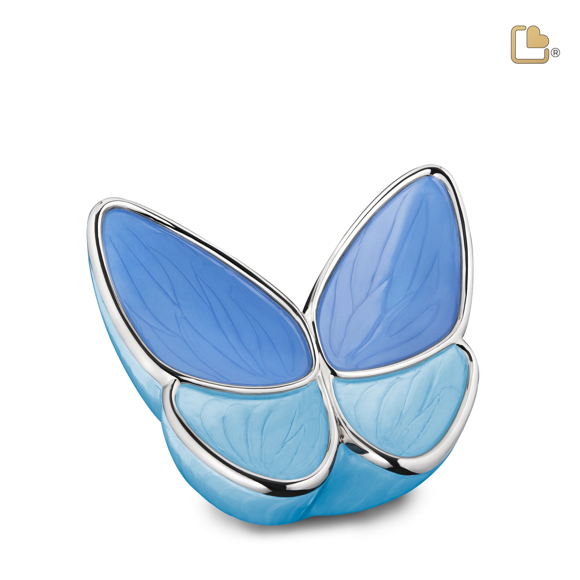 M1041   Wings of Hope Medium Urn Pearl Blue & Pol Silver