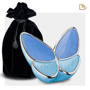 M1041   Wings of Hope Medium Urn Pearl Blue & Pol Silver