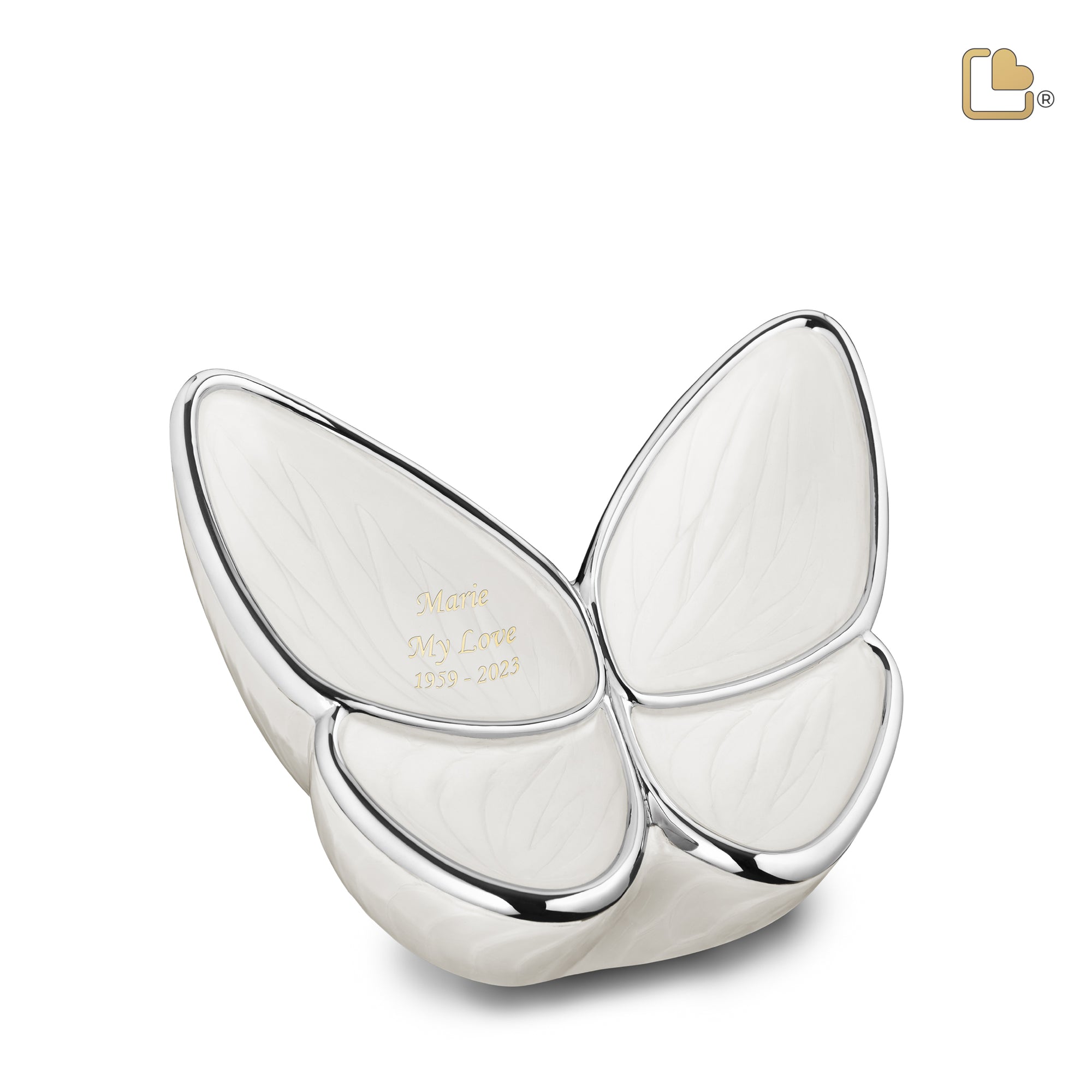 M1042   Wings of Hope Medium Urn Pearl White & Pol Silver