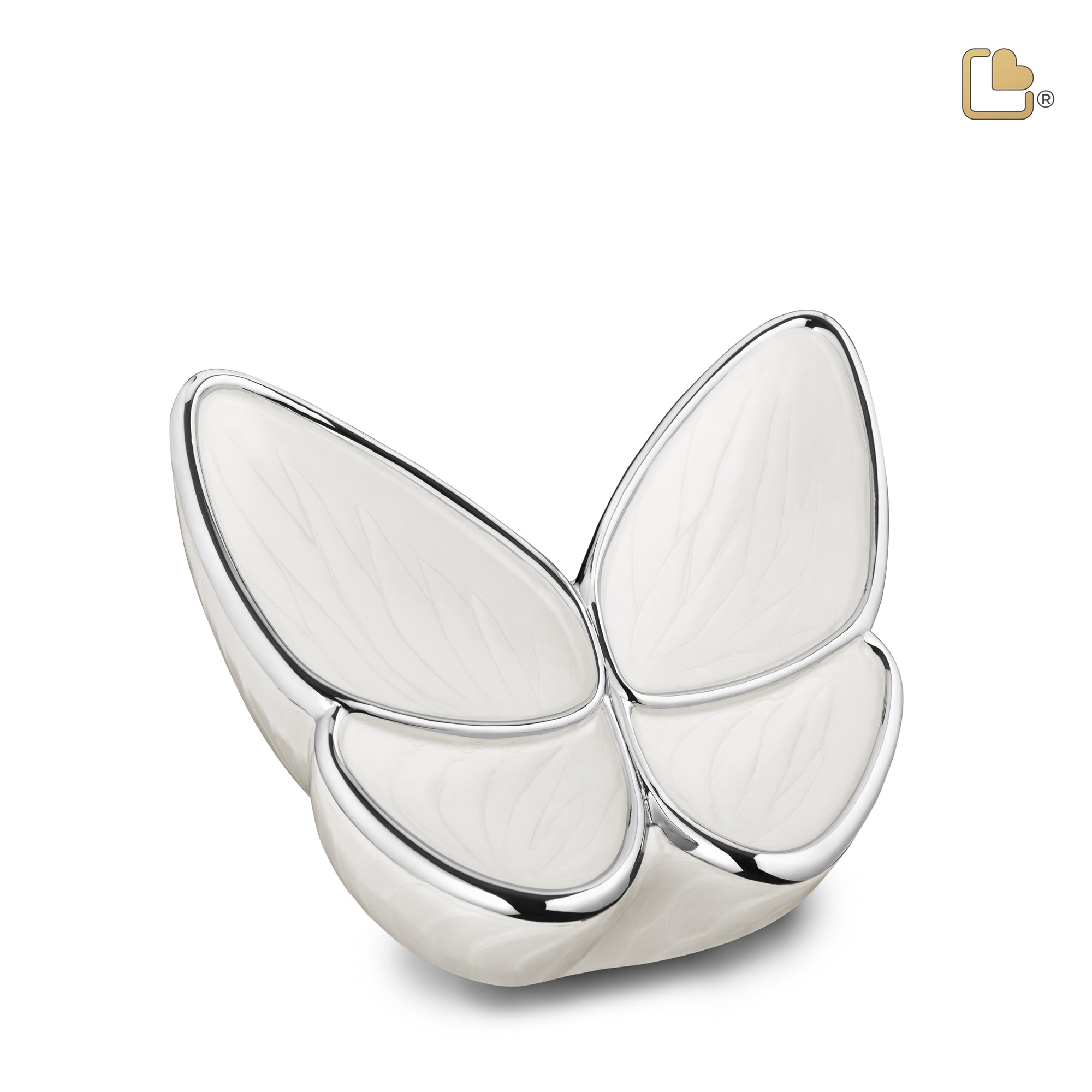 M1042   Wings of Hope Medium Urn Pearl White & Pol Silver