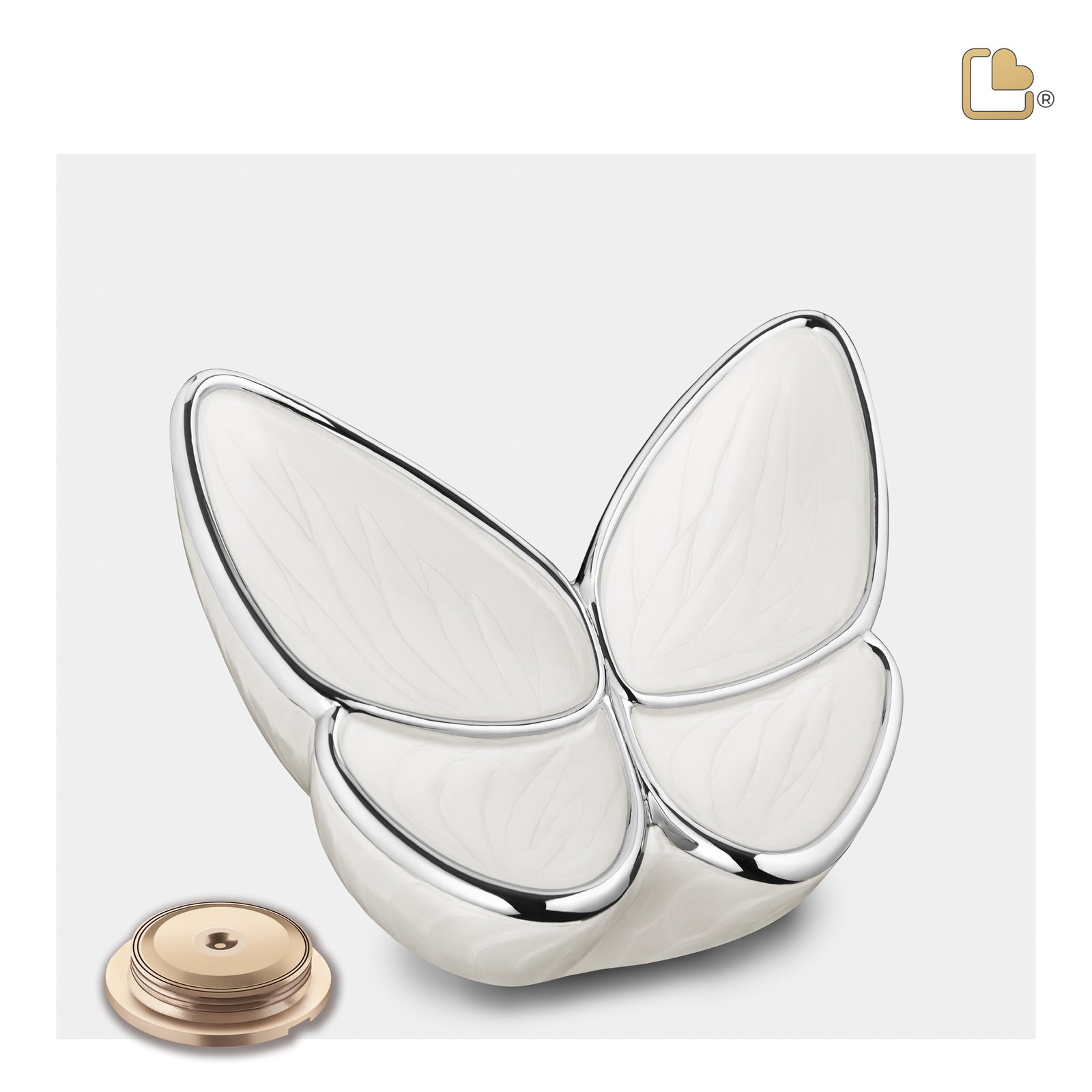 M1042   Wings of Hope Medium Urn Pearl White & Pol Silver
