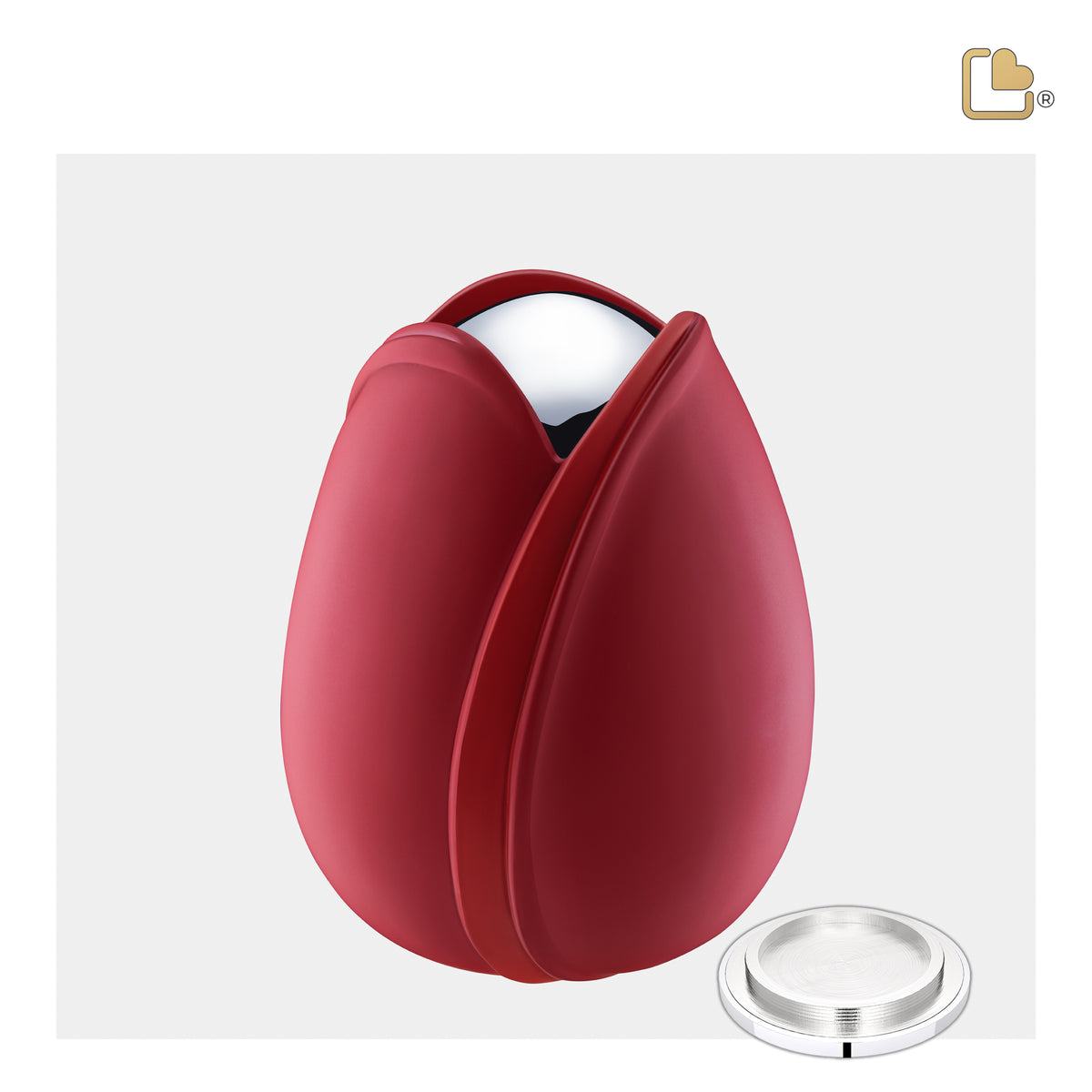 M1052   Tulip Medium Urn Red & Pol Silver