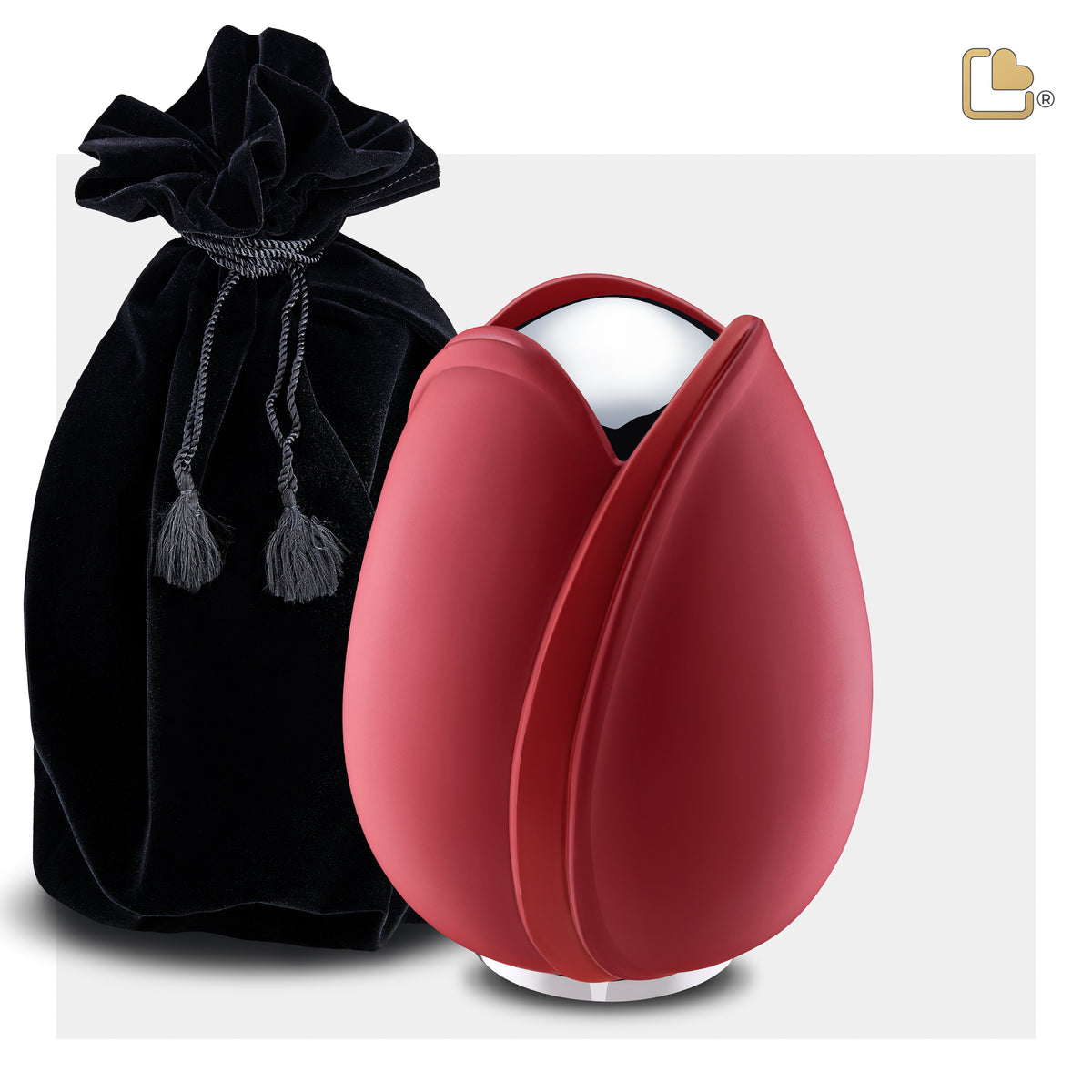 M1052   Tulip Medium Urn Red & Pol Silver